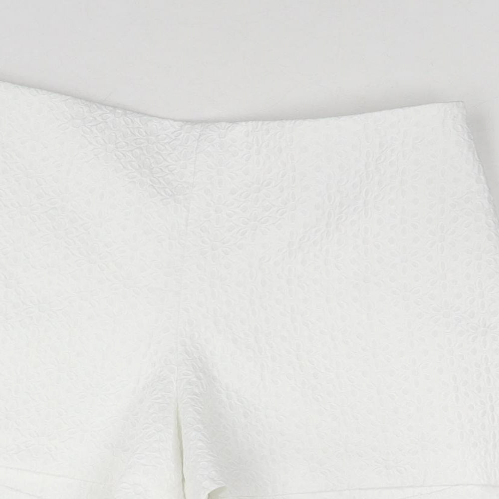 Miss Selfridge Womens White Cotton Hot Pants Shorts Size 10 L3 in Regular Zip