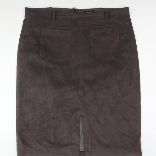 Pomodoro Womens Brown Polyester A-Line Skirt Size 18 Zip