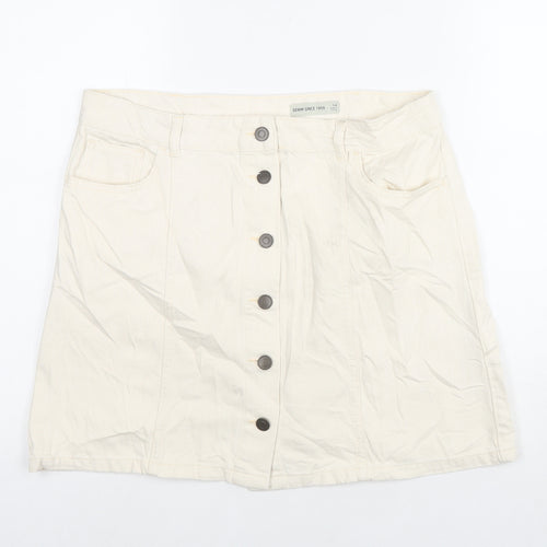 Per Una Womens Ivory Cotton A-Line Skirt Size 14 Zip
