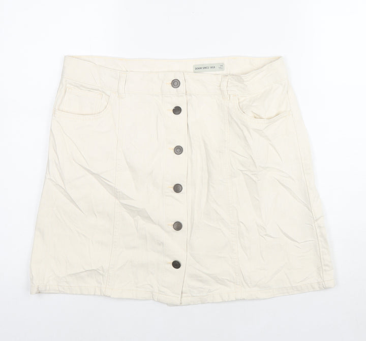 Per Una Womens Ivory Cotton A-Line Skirt Size 14 Zip