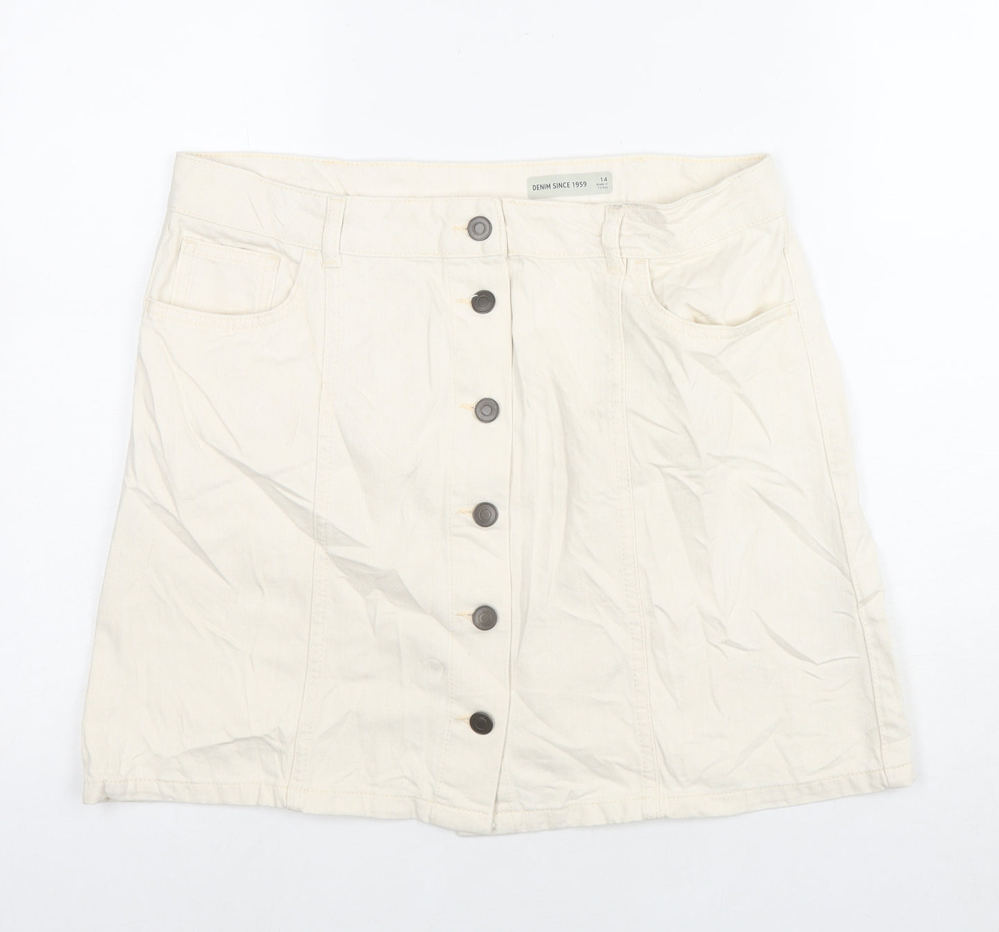 Per Una Womens Ivory Cotton A-Line Skirt Size 14 Zip