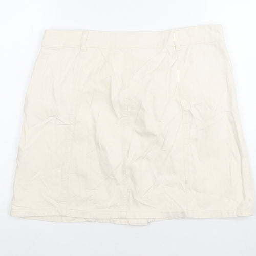 Per Una Womens Ivory Cotton A-Line Skirt Size 14 Zip