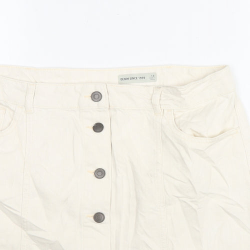 Per Una Womens Ivory Cotton A-Line Skirt Size 14 Zip