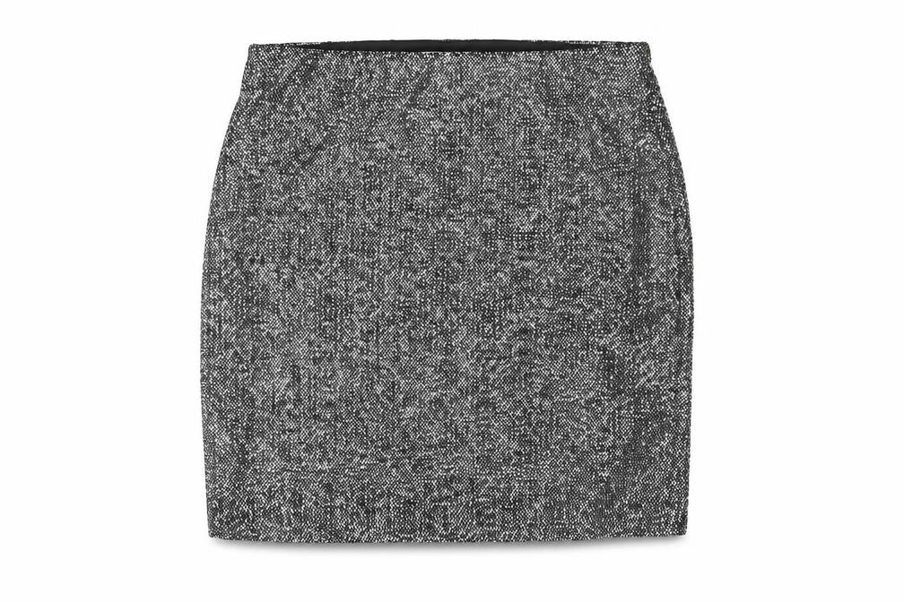 Front view of H&M women’s silver polyester a-line skirt, size M