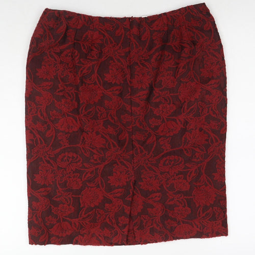 Alex&Co. Womens Red Floral Acrylic A-Line Skirt Size 16 Zip