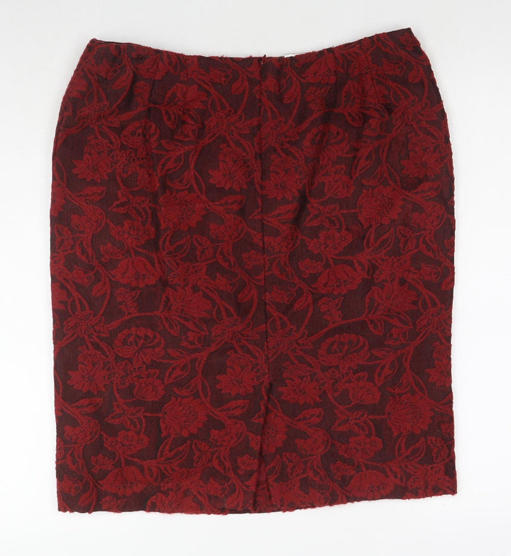 Alex&Co. Womens Red Floral Acrylic A-Line Skirt Size 16 Zip