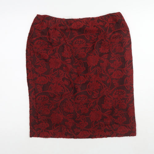 Alex&Co. Womens Red Floral Acrylic A-Line Skirt Size 16 Zip