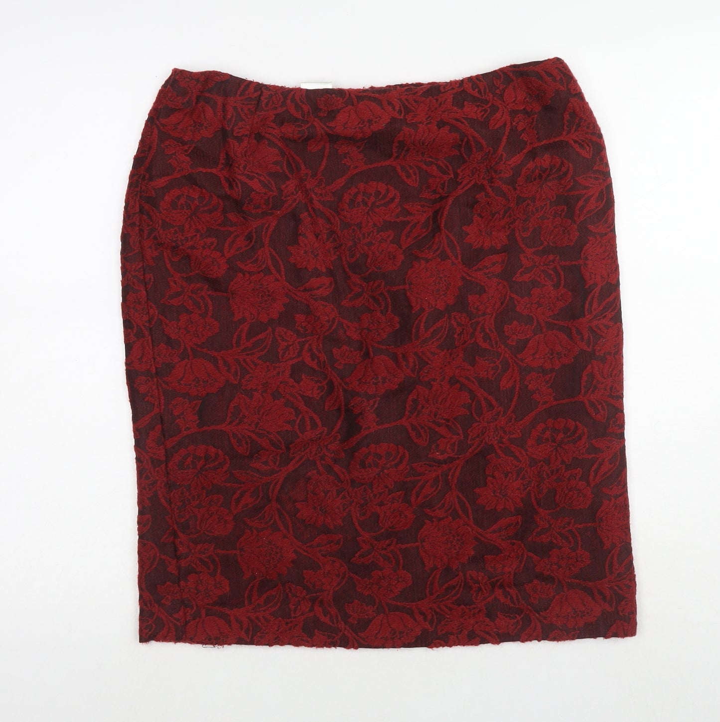 Alex&Co. Womens Red Floral Acrylic A-Line Skirt Size 16 Zip