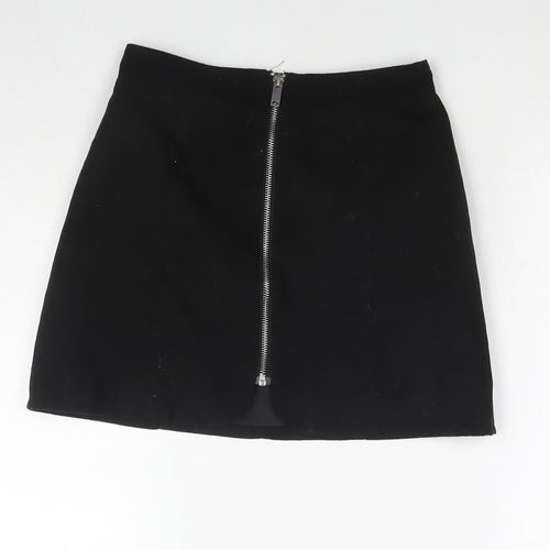 H&M Womens Black Polyester A-Line Skirt Size 6 Zip