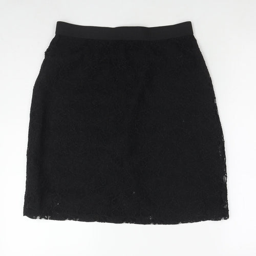 Tahari Womens Black Floral Nylon A-Line Skirt Size 4 Zip