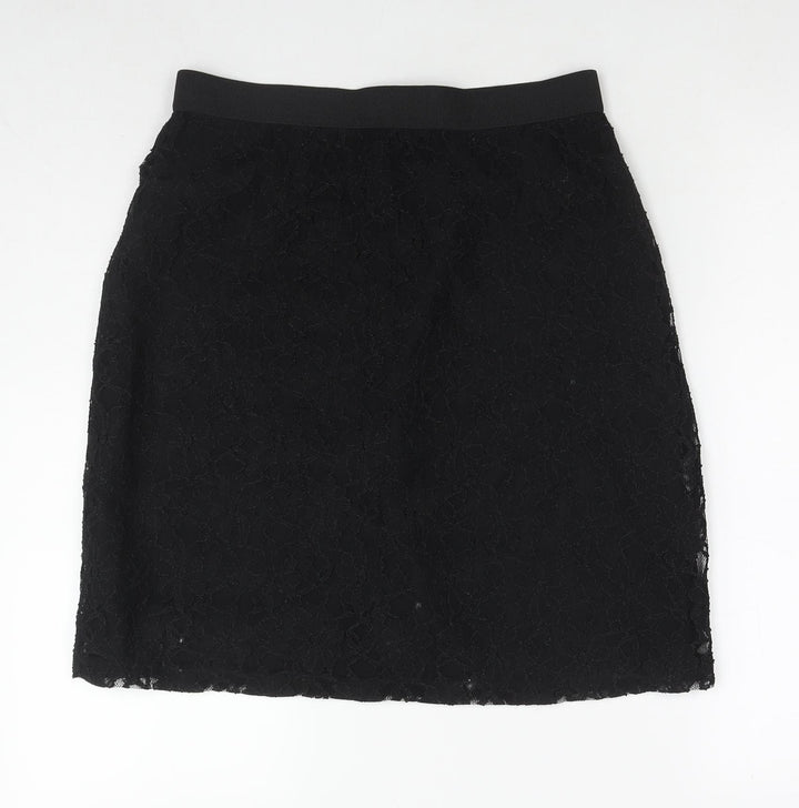 Tahari Womens Black Floral Nylon A-Line Skirt Size 4 Zip