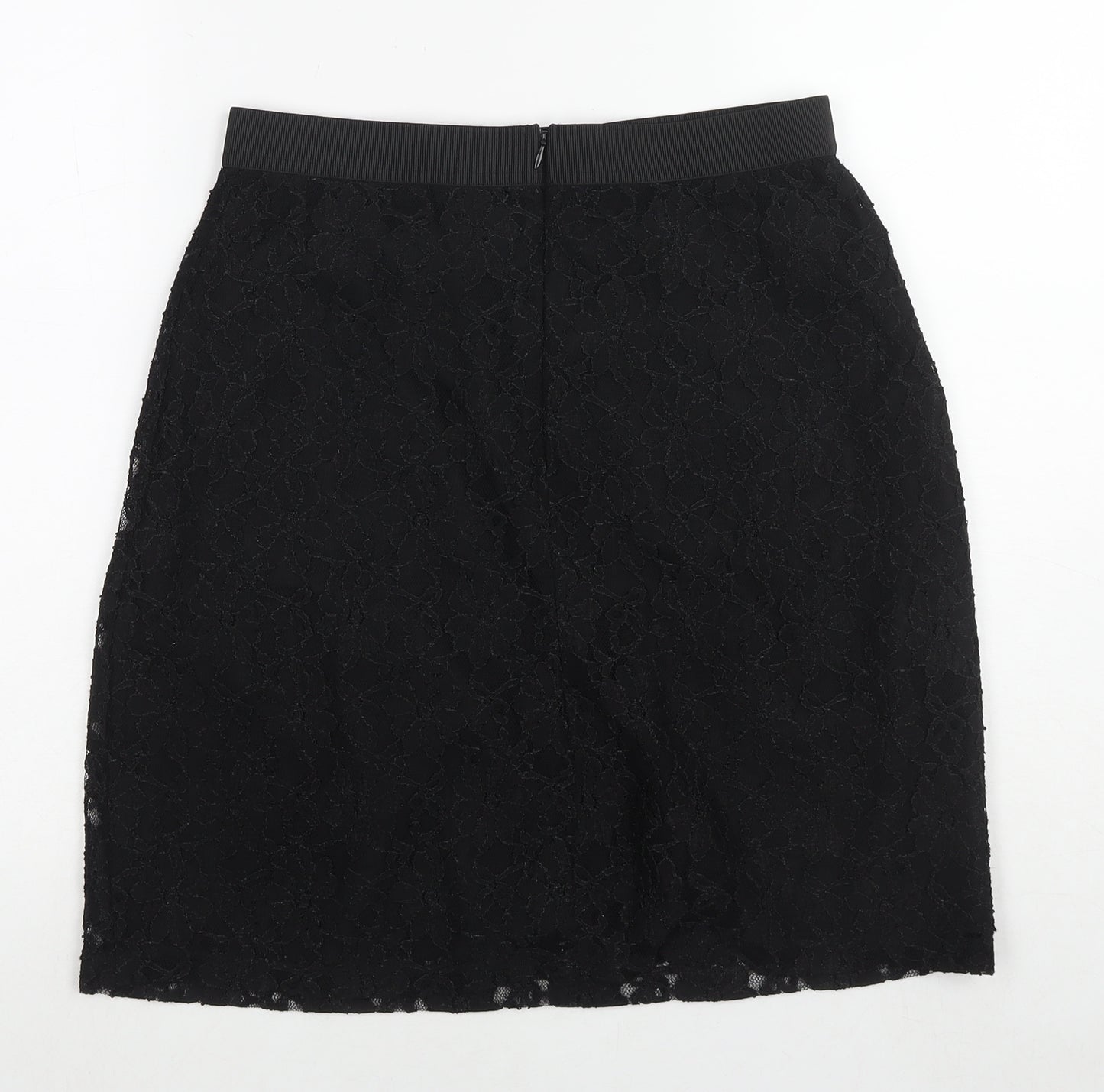 Tahari Womens Black Floral Nylon A-Line Skirt Size 4 Zip