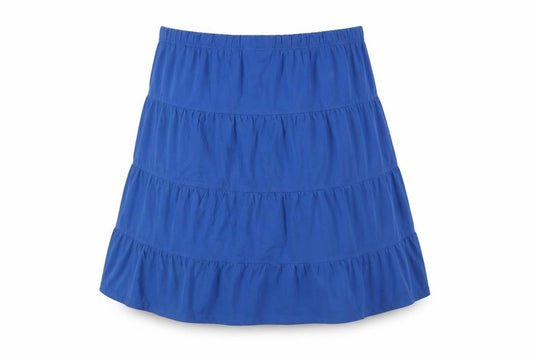 Front view of American Sweetheart women’s blue cotton pleated skirt, size 2XL
