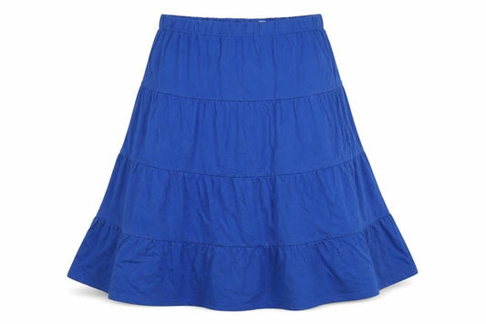 Front view of American Sweetheart women’s blue cotton pleated skirt, size 2XL