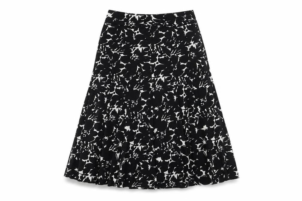 Front view of Anne Klein women’s black geometric polyester a-line skirt, size S