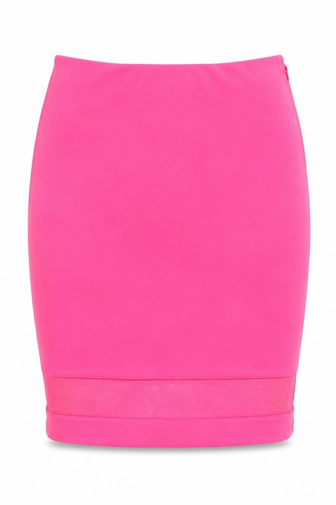 Front view of Topshop women’s pink polyester a-line skirt, size UK 12, zip