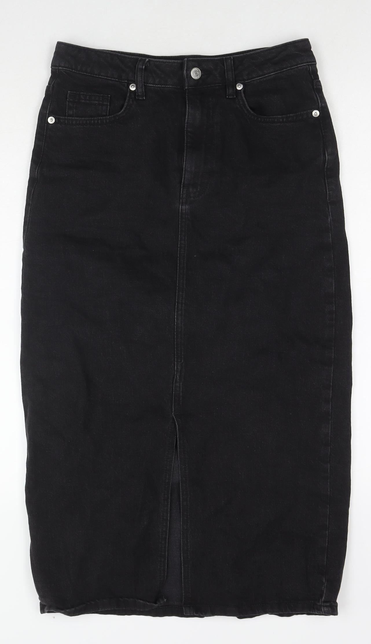 F&F Womens Black Cotton A-Line Skirt Size 10 Zip