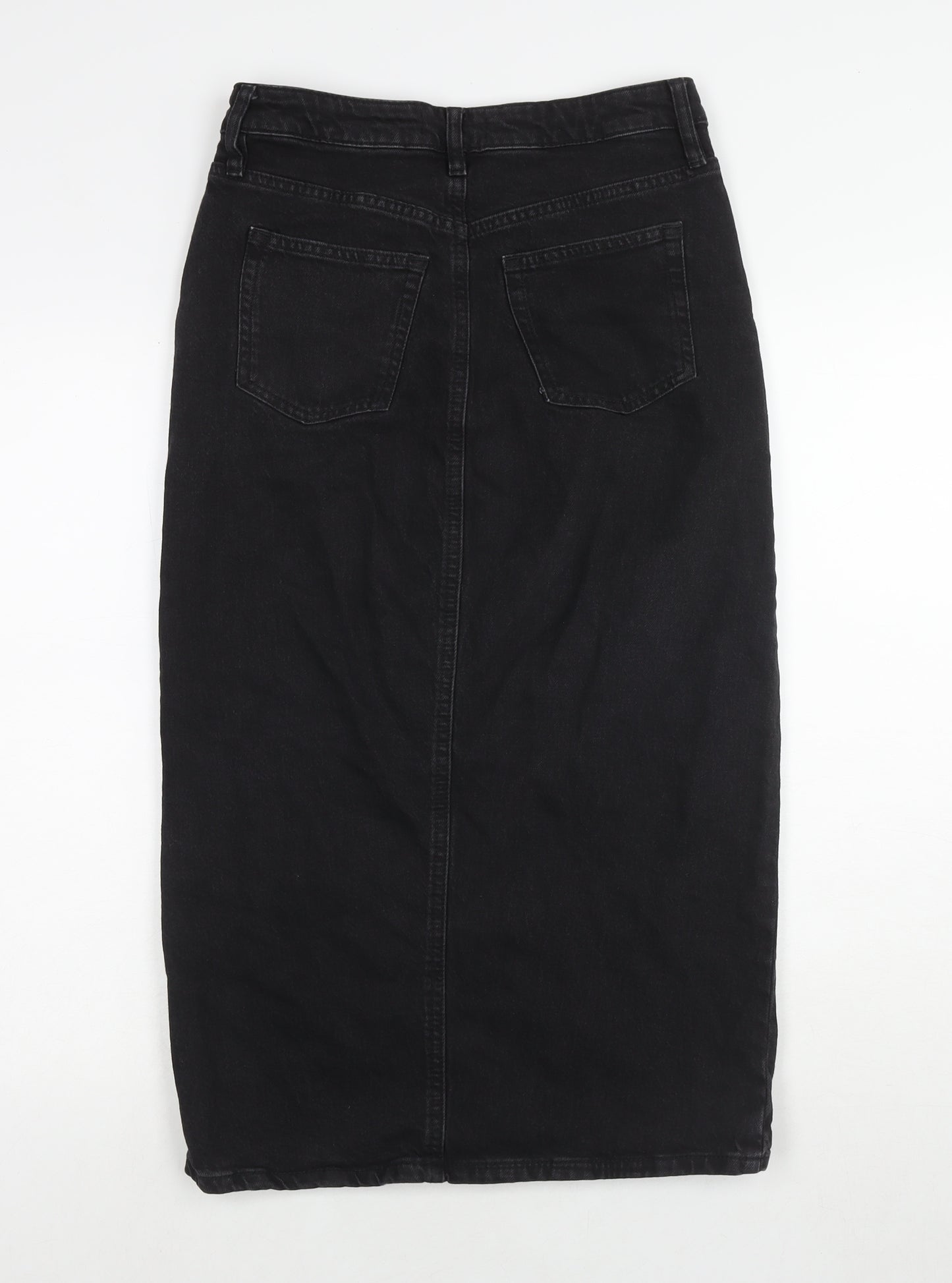 F&F Womens Black Cotton A-Line Skirt Size 10 Zip