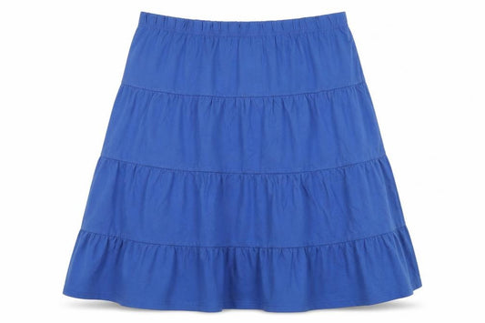 Front view of American Sweetheart women’s blue cotton pleated skirt, size 3XL