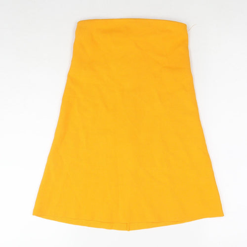 Zara Womens Yellow Viscose A-Line Skirt Size S Zip