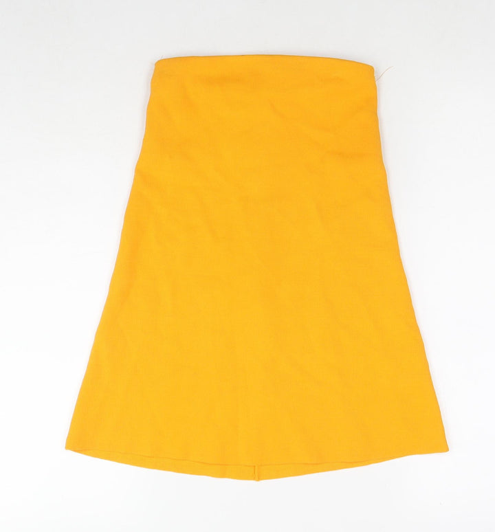 Zara Womens Yellow Viscose A-Line Skirt Size S Zip