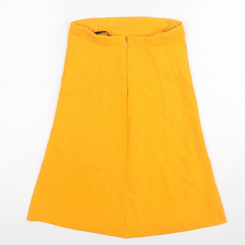 Zara Womens Yellow Viscose A-Line Skirt Size S Zip