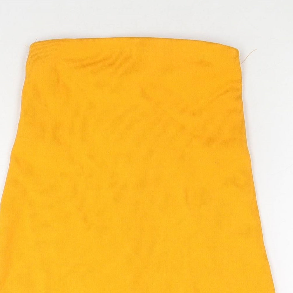 Zara Womens Yellow Viscose A-Line Skirt Size S Zip