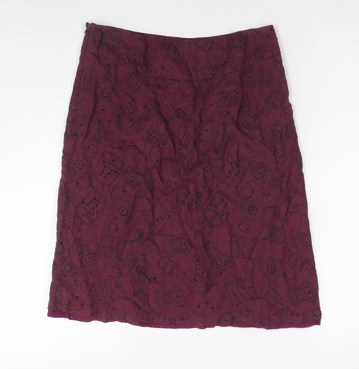 White Stuff Womens Purple Cotton A-Line Skirt Size 8 Zip