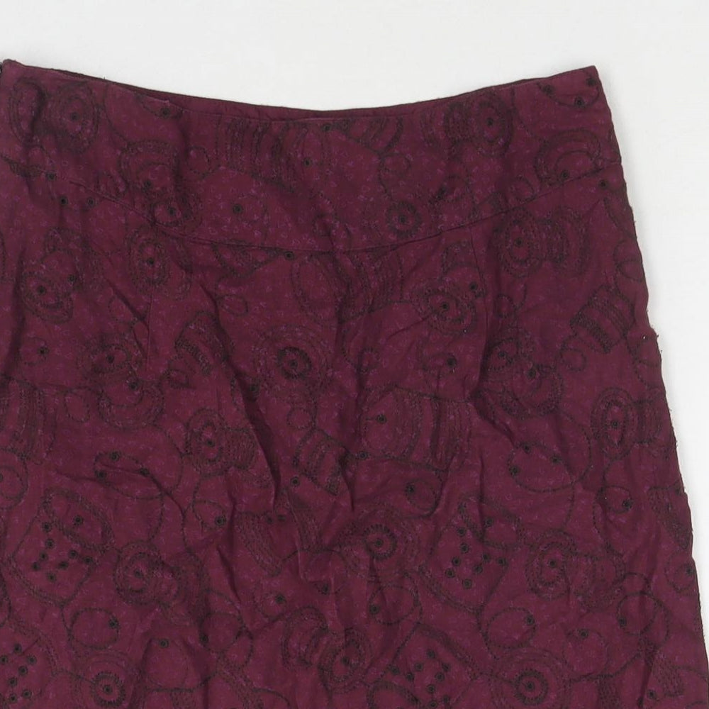 White Stuff Womens Purple Cotton A-Line Skirt Size 8 Zip