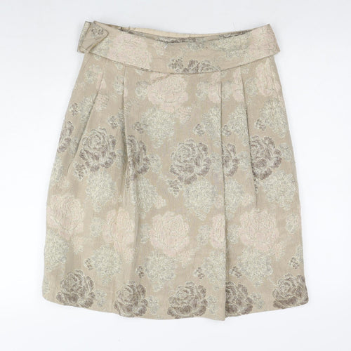 Fenn Wright Manson Womens Beige Floral Acrylic A-Line Skirt Size 12 Zip