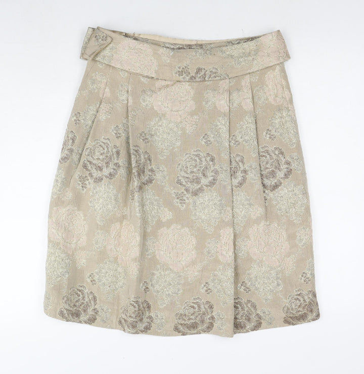 Fenn Wright Manson Womens Beige Floral Acrylic A-Line Skirt Size 12 Zip