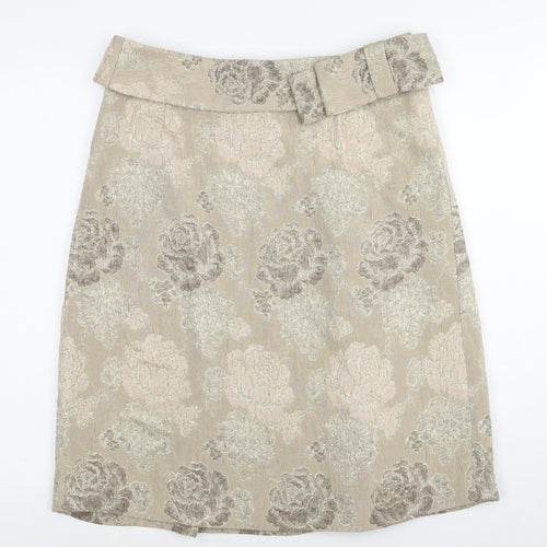 Fenn Wright Manson Womens Beige Floral Acrylic A-Line Skirt Size 12 Zip