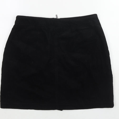 New Look Womens Black Cotton A-Line Skirt Size 8 Zip