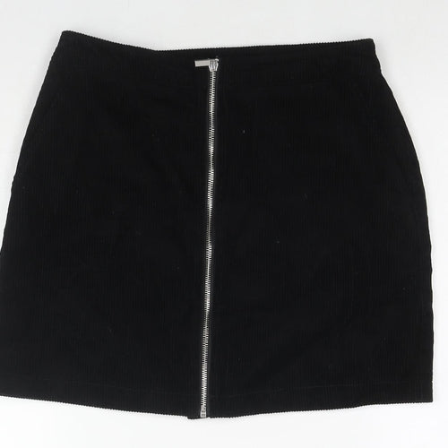 New Look Womens Black Cotton A-Line Skirt Size 8 Zip