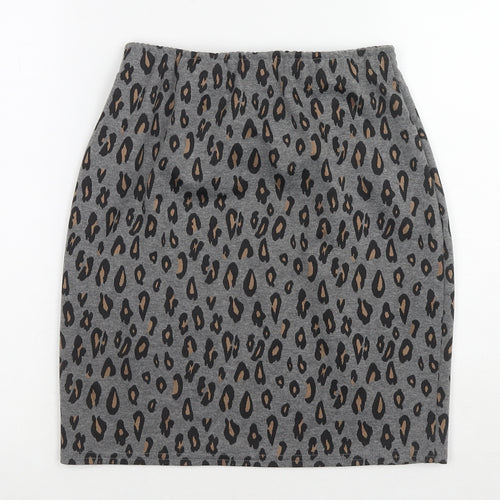 Dorothy Perkins Womens Grey Animal Print Polyester A-Line Skirt Size 10 - Leopard Print