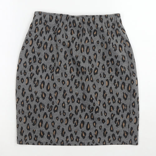 Dorothy Perkins Womens Grey Animal Print Polyester A-Line Skirt Size 10 - Leopard Print