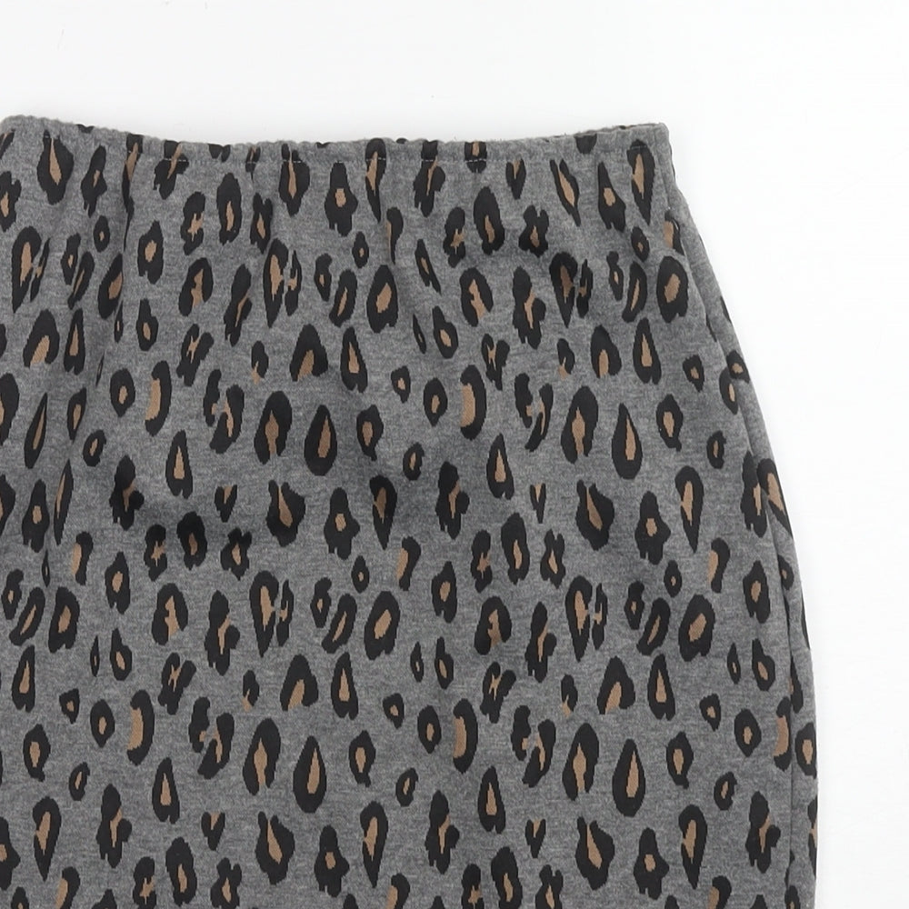 Dorothy Perkins Womens Grey Animal Print Polyester A-Line Skirt Size 10 - Leopard Print