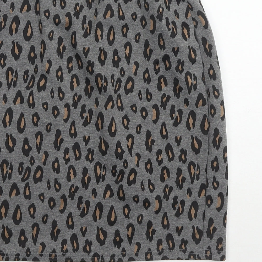 Dorothy Perkins Womens Grey Animal Print Polyester A-Line Skirt Size 10 - Leopard Print