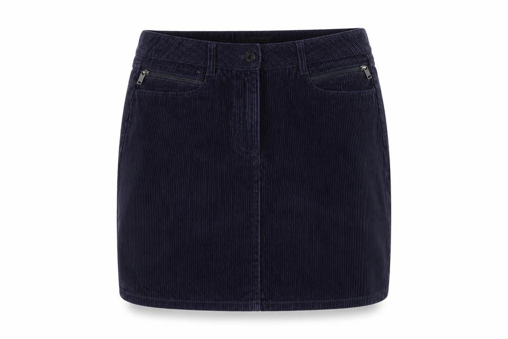 Front view of Next women’s purple cotton a-line skirt, size UK 12, zip