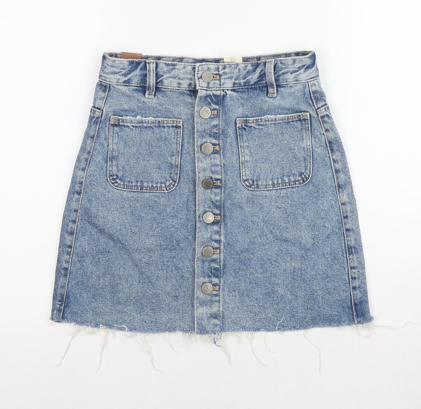 Zara Womens Blue Cotton Mini Skirt Size XS Zip
