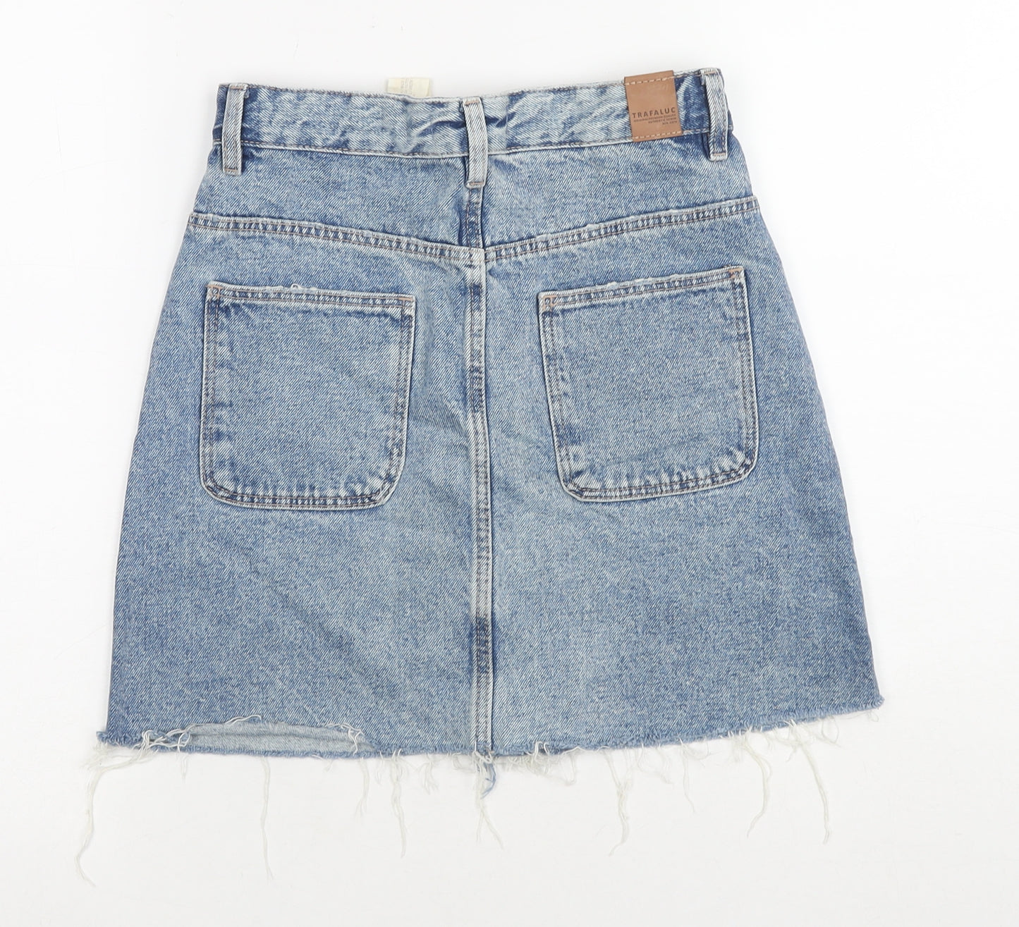 Zara Womens Blue Cotton Mini Skirt Size XS Zip