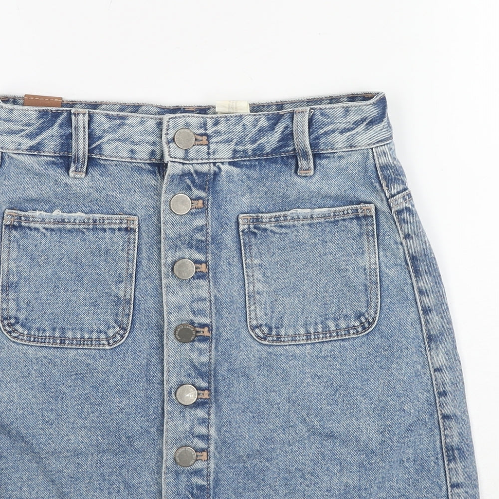 Zara Womens Blue Cotton Mini Skirt Size XS Zip