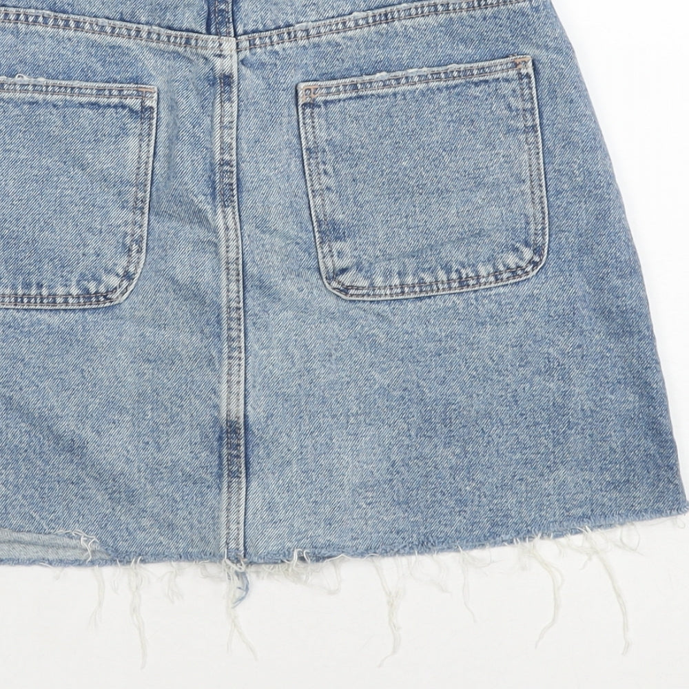Zara Womens Blue Cotton Mini Skirt Size XS Zip