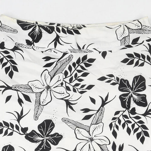 H&M Womens White Floral Cotton A-Line Skirt Size 10 Zip