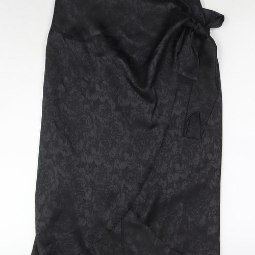 Vera & Lucy Womens Black Floral Polyester Wrap Skirt Size S Zip