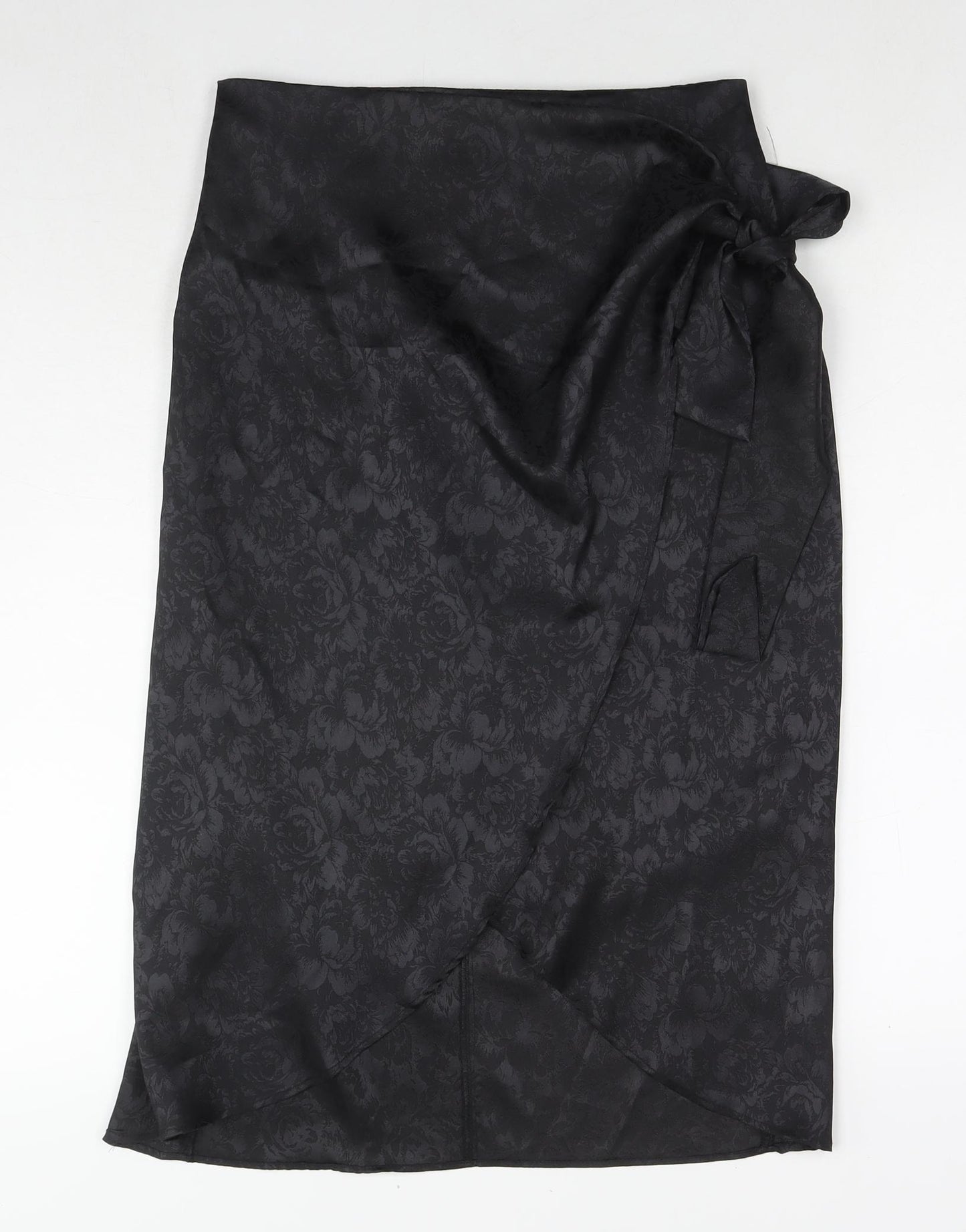 Vera & Lucy Womens Black Floral Polyester Wrap Skirt Size S Zip