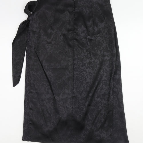 Vera & Lucy Womens Black Floral Polyester Wrap Skirt Size S Zip