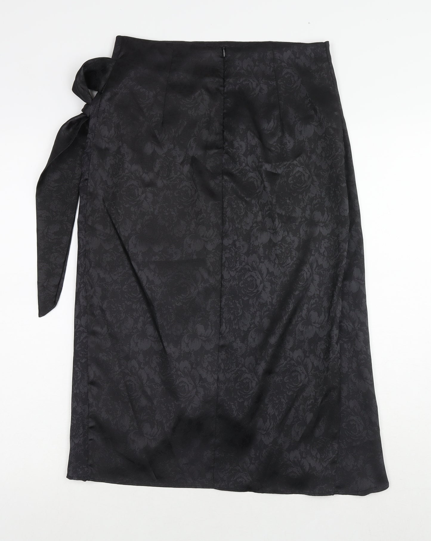 Vera & Lucy Womens Black Floral Polyester Wrap Skirt Size S Zip
