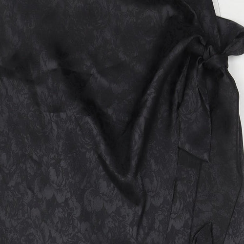 Vera & Lucy Womens Black Floral Polyester Wrap Skirt Size S Zip