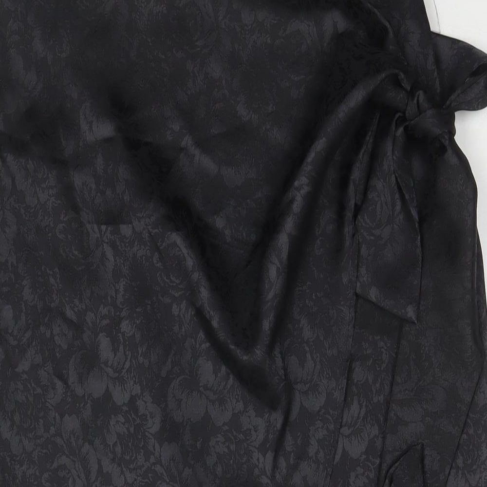 Vera & Lucy Womens Black Floral Polyester Wrap Skirt Size S Zip
